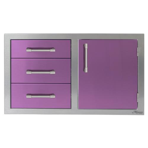 Alfresco Grills 32 Inch Stainless Steel Right Hinged Access Door  and  Triple Drawer Combo with Soft Close Hardware   Blue Lilac