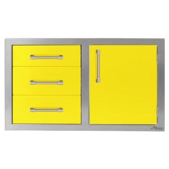 Alfresco Grills 32 Inch Stainless Steel Right Hinged Access Door and Triple Drawer Combo with Soft Close Hardware Traffic Yellow AXE DDC R SC S1023350