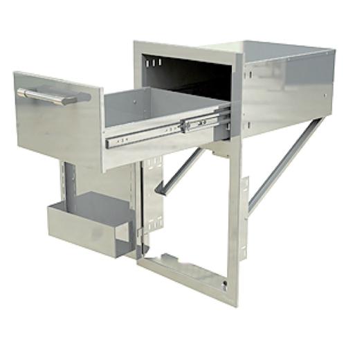 Alfresco Grills 17 Inch Stainless Steel Left Hinged Single Door  and  Single Drawer Combo with Soft Close Hardware   Signal White Gloss