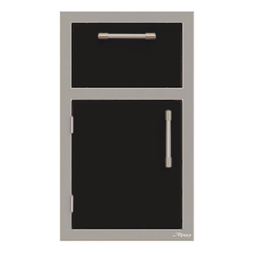 Alfresco Grills 17 Inch Stainless Steel Left Hinged Single Door  and  Single Drawer Combo with Soft Close Hardware   Jet Black Gloss