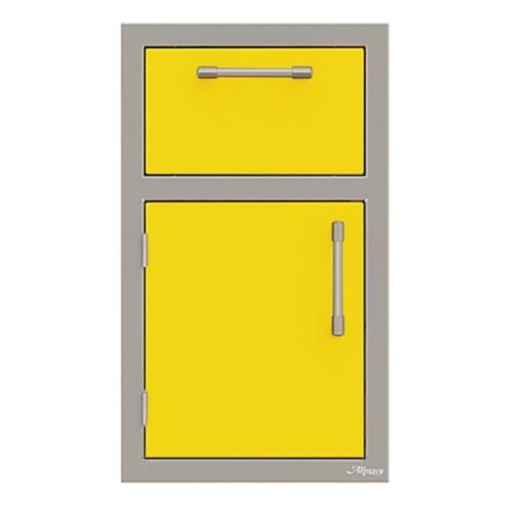Alfresco Grills 17 Inch Stainless Steel Left Hinged Single Door  and  Single Drawer Combo with Soft Close Hardware   Traffic Yellow