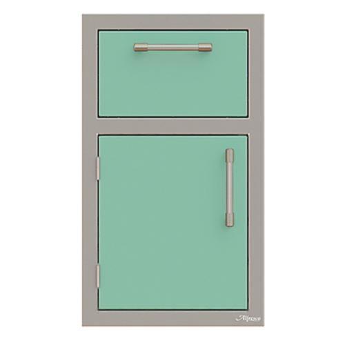 Alfresco Grills 17 Inch Stainless Steel Left Hinged Single Door  and  Single Drawer Combo with Soft Close Hardware   Light Green