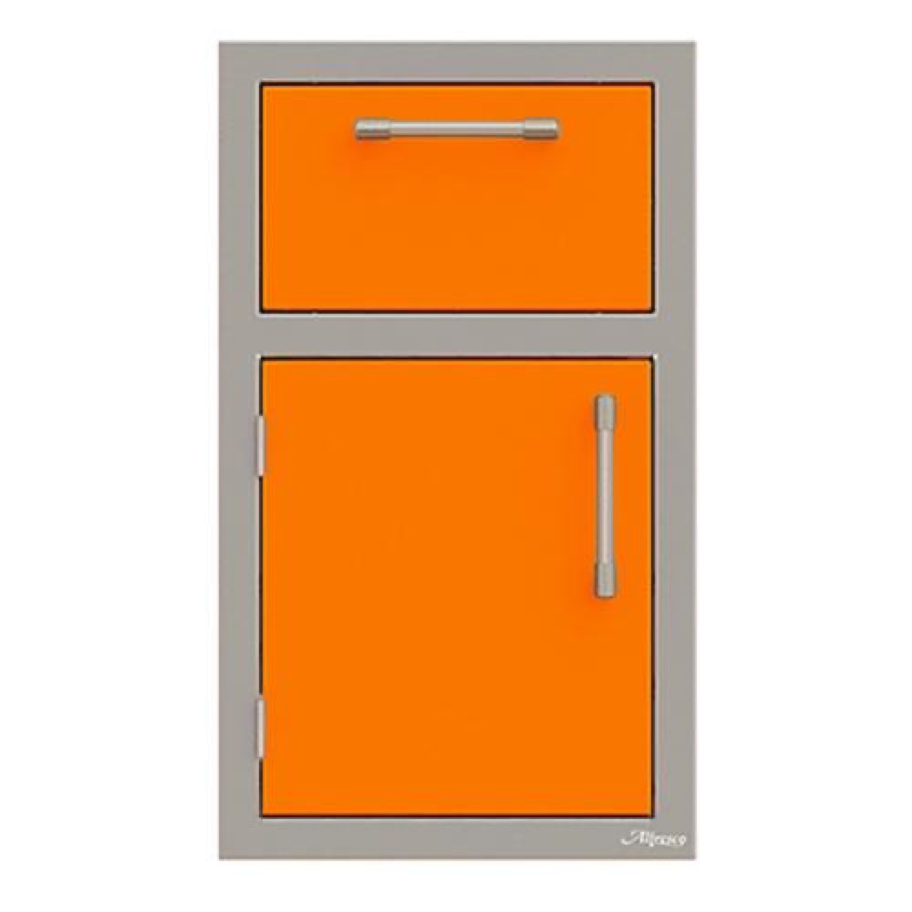Alfresco Grills 17 Inch Stainless Steel Left Hinged Single Door  and  Single Drawer Combo with Soft Close Hardware   Luminous Orange