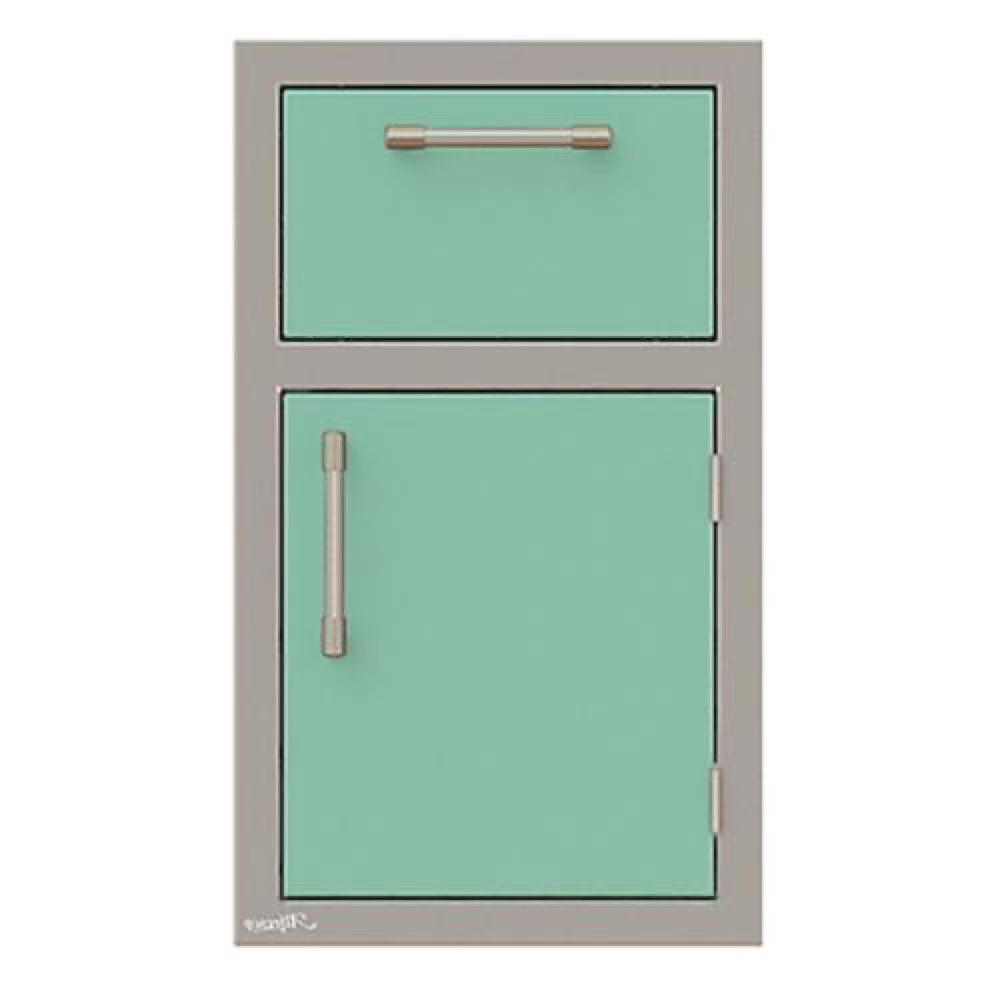 Alfresco Grills 17 Inch Stainless Steel Right Hinged Single Door  and  Single Drawer Combo with Soft Close Hardware   Light Green
