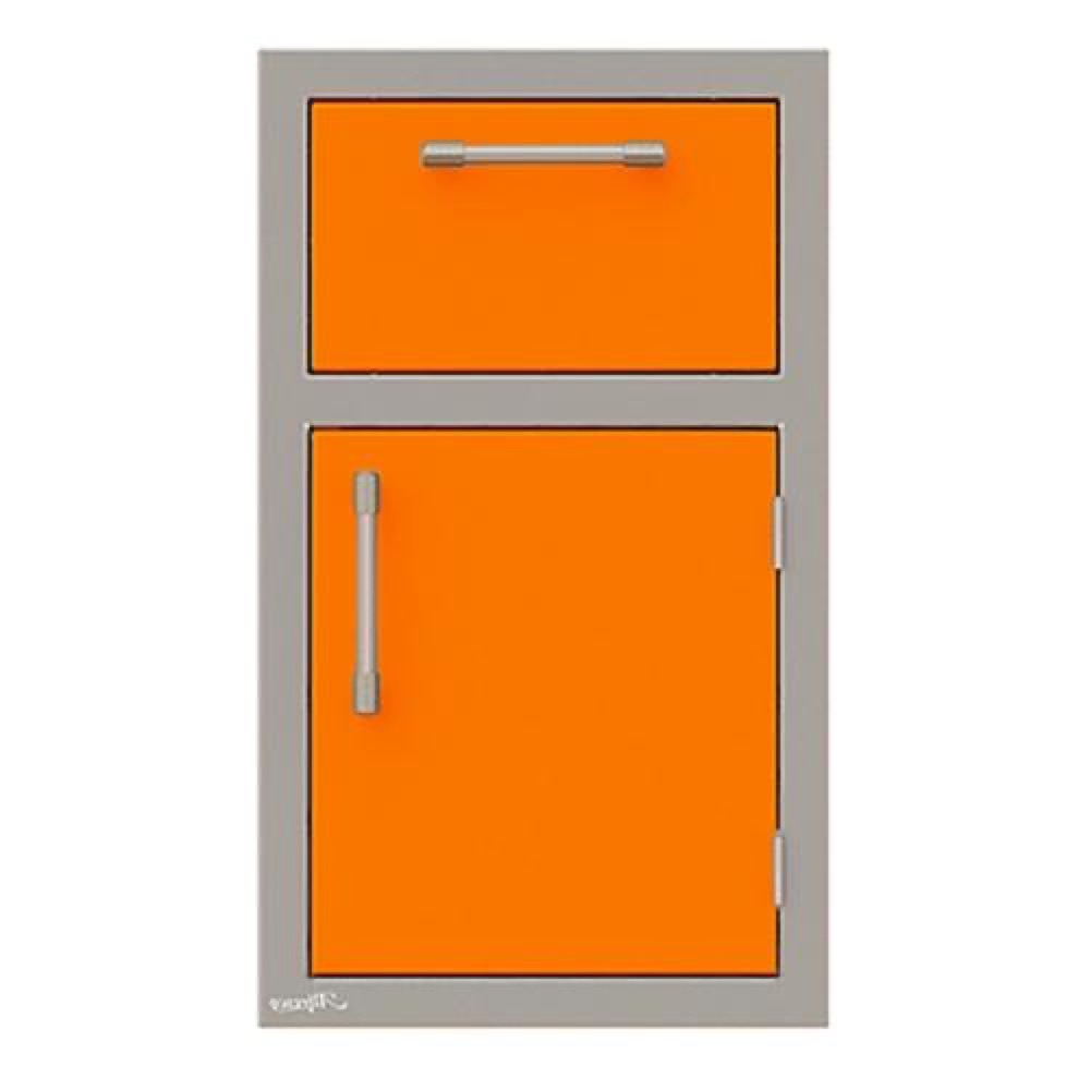 Alfresco Grills 17 Inch Stainless Steel Right Hinged Single Door  and  Single Drawer Combo with Soft Close Hardware   Luminous Orange