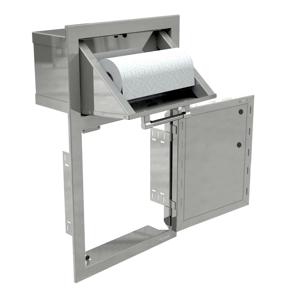 Alfresco Grills 17 Inch Stainless Steel Right Hinged Single Door  and  Paper Towel Holder Combo   Signal White Gloss