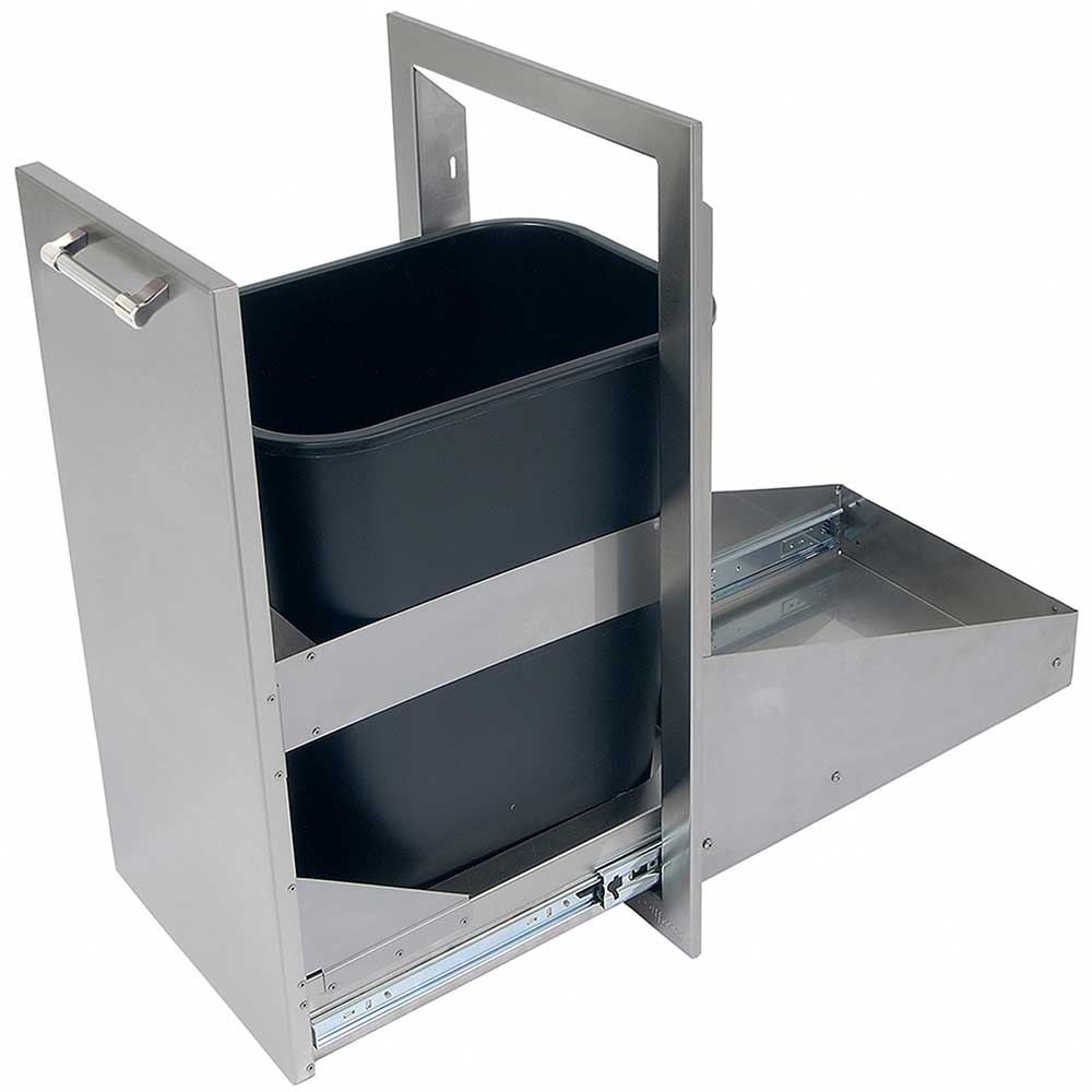 Alfresco Grills 15 Inch Roll Out Stainless Steel Trash Bin with Soft Close Hardware   Jet Black Gloss
