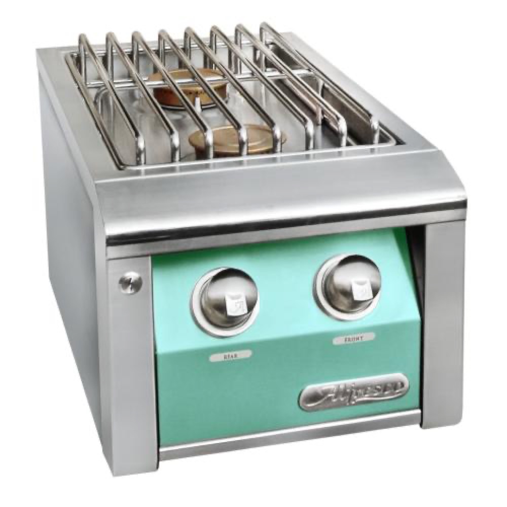 Alfresco Grills 40000 BTU Built In Propane Gas Double Side Burner with Stainless Steel Lid   Light Green