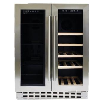 Azure 24 Inch 5 Cu Ft ADA Compliant Adjustable Height Dual Zone Beverage and Wine Center with Glass French Doors and Stainless Steel Trim350