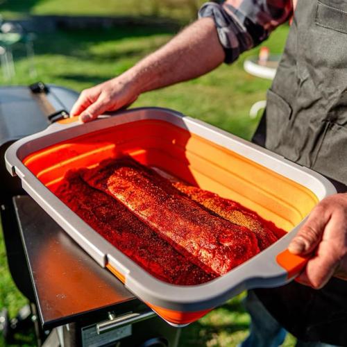 Drip EZ BBQ Prep Tub V2   Extra Large Size   Orange   16 Inches by 22 Inches