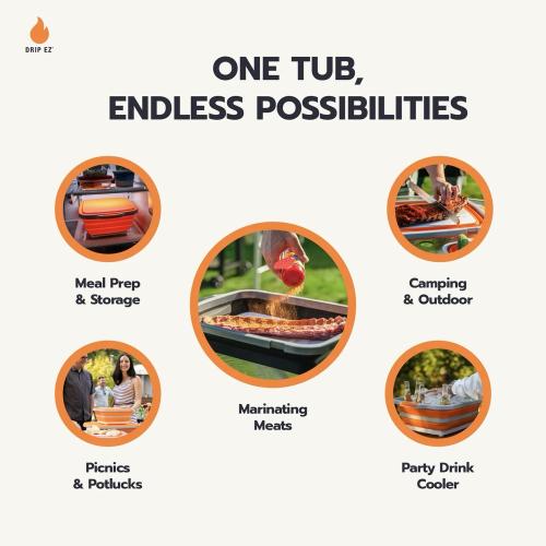 Drip EZ BBQ Prep Tub V2   Extra Large Size   Orange   16 Inches by 22 Inches