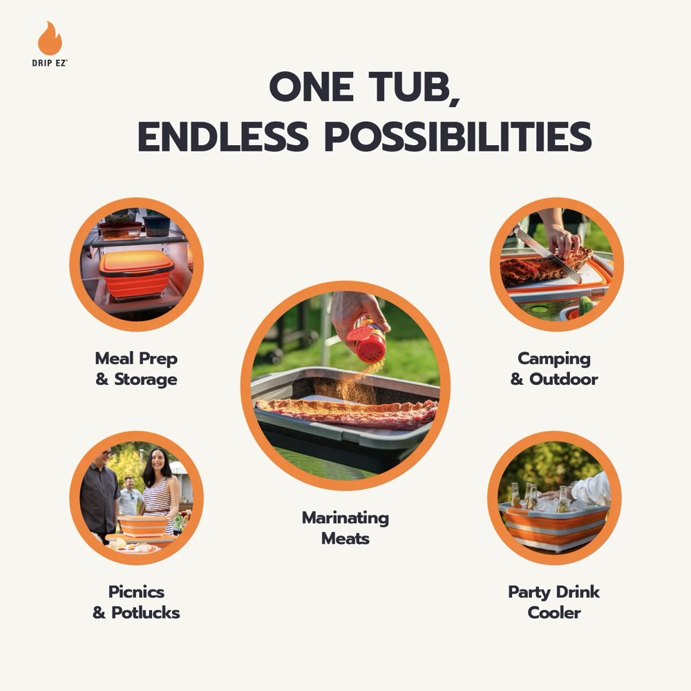 Drip EZ BBQ Prep Tub V2   Extra Large Size   Black   16 Inches by 22 Inches