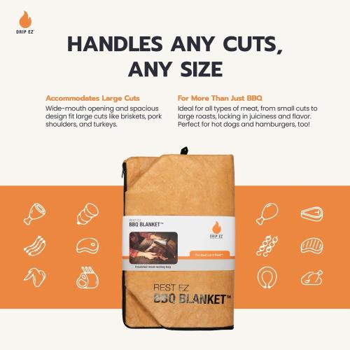 Drip EZ Rest EZ BBQ Blanket for Controlled Heat Loss and Moisture Retention   Heavy Duty Zipper and Wide Mouth   Khaki
