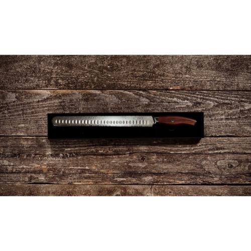 Drip EZ Premium Damascus Steel 12 Inch Brisket Carving Knife with Rosewood Handle
