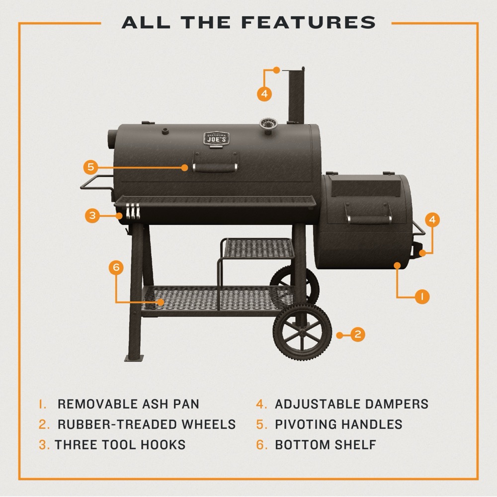 Oklahoma Joes Highland Offset Reverse Flow Charcoal Smoker  and  Grill
