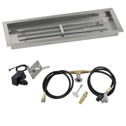 American Fire Glass 30 Inch Rectangular Propane Gas Drop In Fire Pit Pan with Spark Ignition Kit