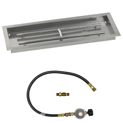 American Fire Glass 30 Inch Rectangular Propane Gas Drop In Fire Pit Pan with Match Light Kit