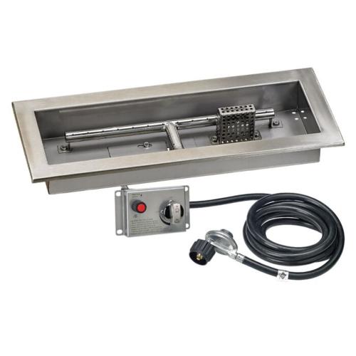 American Fire Glass 18 Inch Rectangular Propane Gas Drop In Fire Pit Pan with Adjustable Flame Electric Ignition System Kit