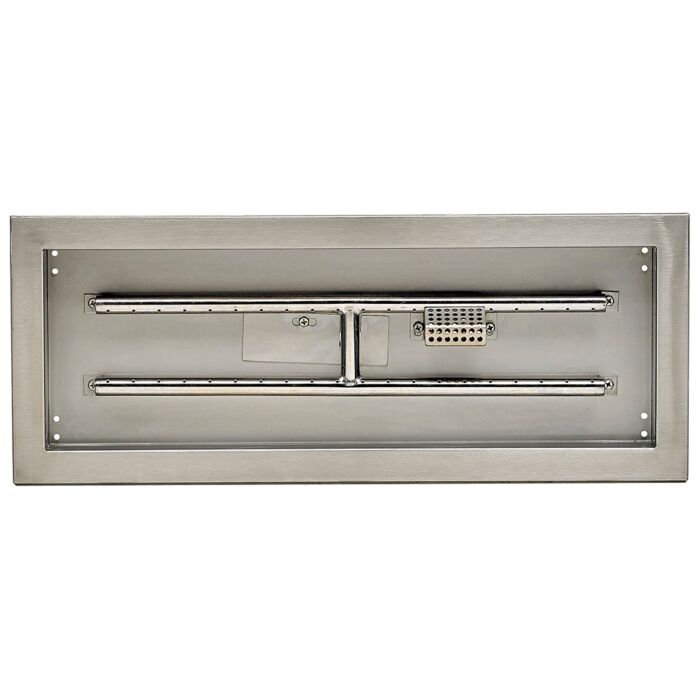 American Fire Glass 24 Inch Rectangular Propane Gas Drop In Fire Pit Pan with Adjustable Flame Electric Ignition System Kit