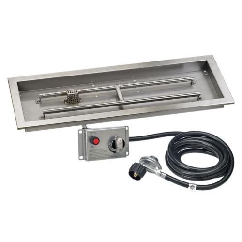 American Fire Glass 30 Inch Rectangular Propane Gas Drop In Fire Pit Pan with Adjustable Flame Electric Ignition System Kit