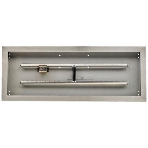 American Fire Glass 30 Inch Rectangular Propane Gas Drop In Fire Pit Pan with Adjustable Flame Electric Ignition System Kit