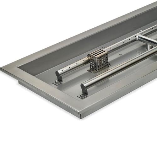 American Fire Glass 30 Inch Rectangular Propane Gas Drop In Fire Pit Pan with Adjustable Flame Electric Ignition System Kit