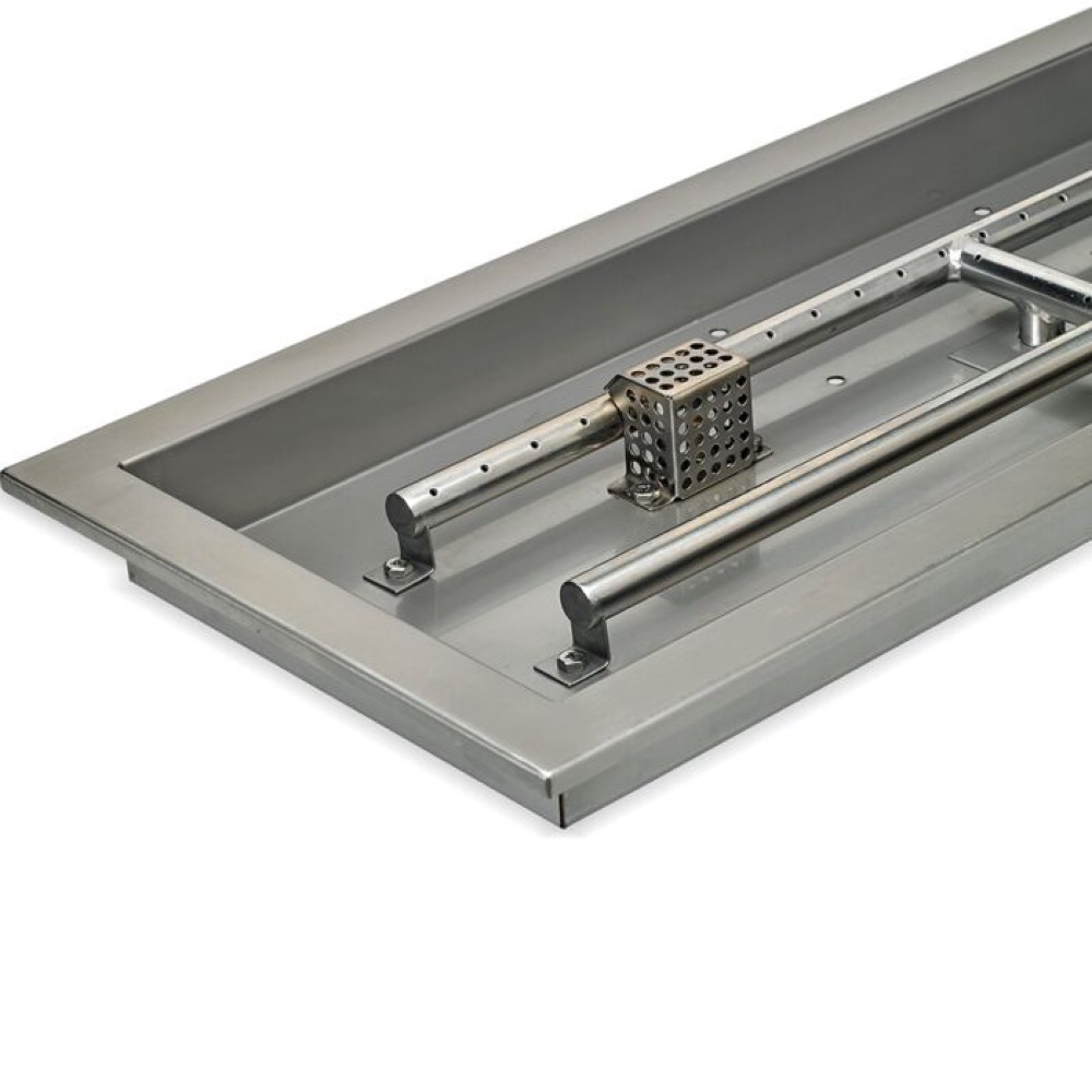 American Fire Glass 30 Inch Rectangular Propane Gas Drop In Fire Pit Pan with Adjustable Flame Electric Ignition System Kit