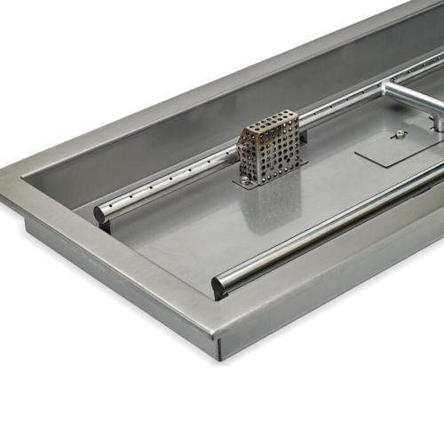 American Fire Glass 36 Inch Rectangular Propane Gas Drop In Fire Pit Pan with Adjustable Flame Electric Ignition System Kit