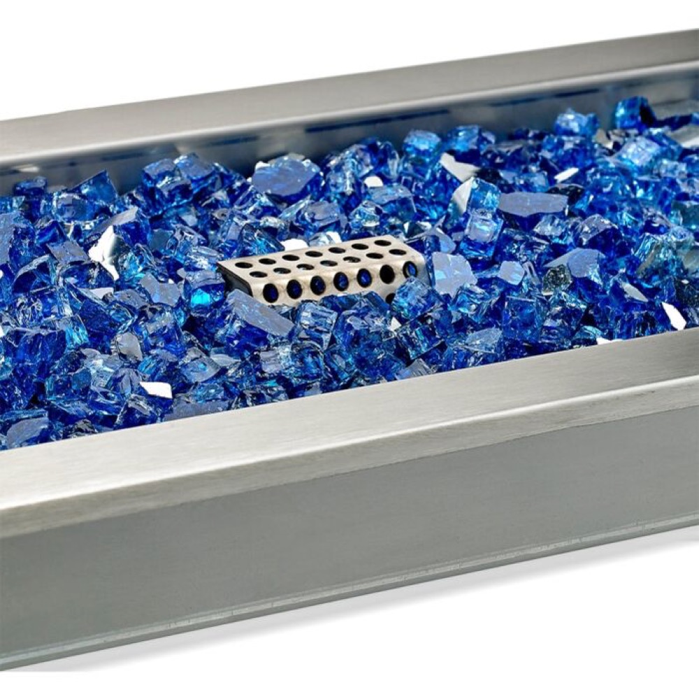 American Fire Glass 48 Inch Rectangular Propane Gas Drop In Fire Pit Pan with Adjustable Flame Electric Ignition System Kit