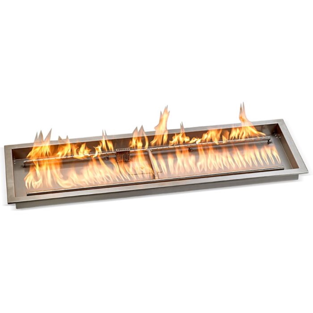 American Fire Glass 48 Inch Rectangular Propane Gas Drop In Fire Pit Pan with Adjustable Flame Electric Ignition System Kit