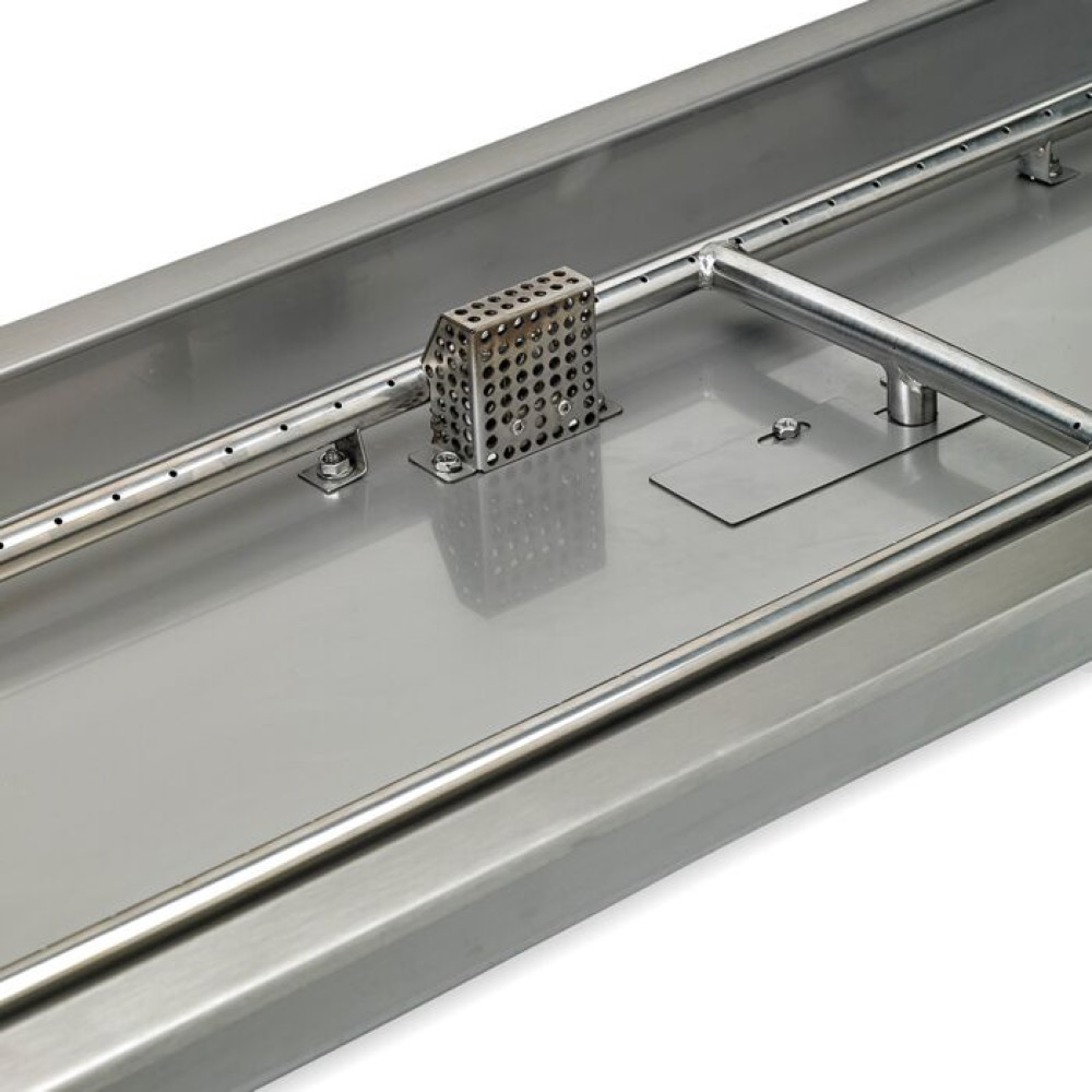 American Fire Glass 48 Inch Rectangular Propane Gas Drop In Fire Pit Pan with Adjustable Flame Electric Ignition System Kit