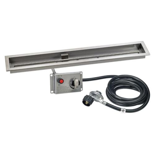 American Fire Glass 48 Inch Stainless Steel Linear Propane Gas Drop In Fire Pit Pan with Adjustable Flame Electric Ignition System Kit