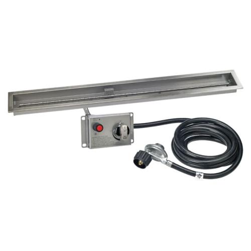 American Fire Glass 60 Inch Stainless Steel Linear Propane Gas Drop In Fire Pit Pan with Adjustable Flame Electric Ignition System Kit