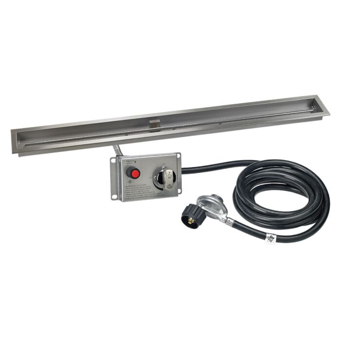 American Fire Glass 72 Inch Stainless Steel Linear Propane Gas Drop In Fire Pit Pan with Adjustable Flame Electric Ignition System Kit