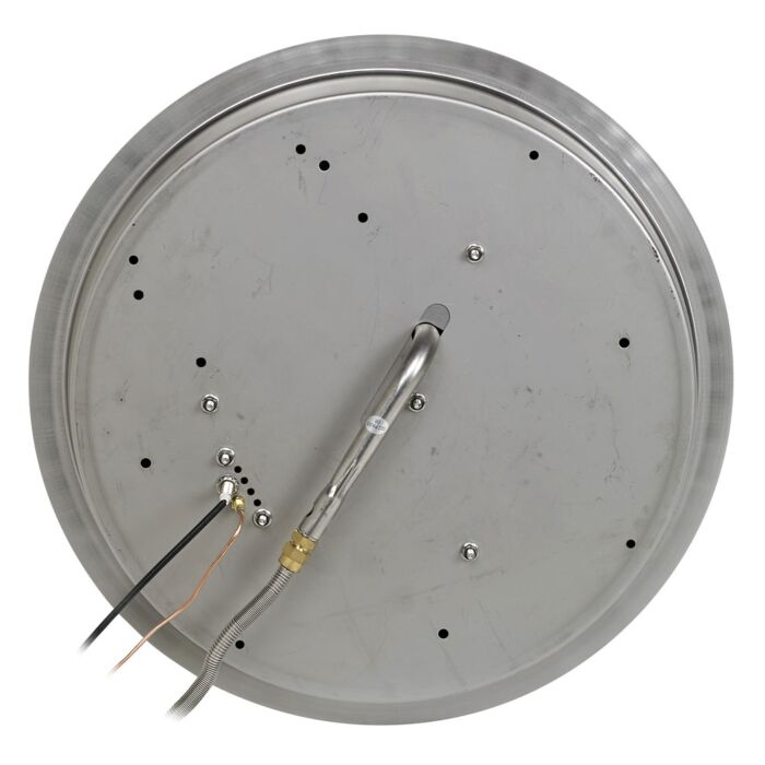 American Fire Glass 19 Inch Round Stainless Steel Propane Gas Drop in Fire Pit Pan with 12 Inch Fire Ring and Adjustable Flame Electric Ignition System Kit