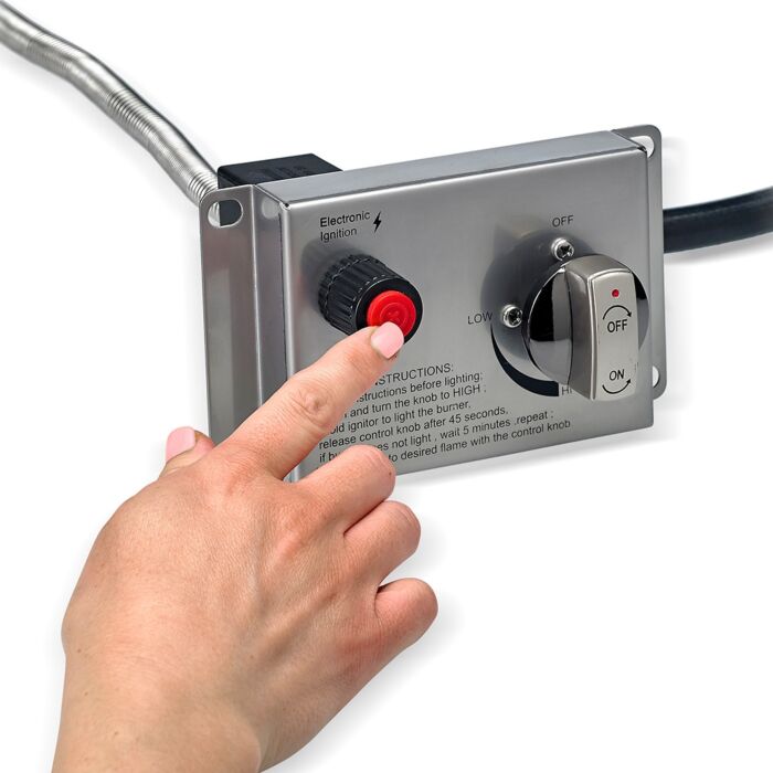 American Fire Glass 25 Inch Round Stainless Steel Propane Gas Drop in Fire Pit Pan with 18 Inch Fire Ring and Adjustable Flame Electric Ignition System Kit