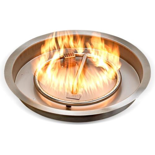 American Fire Glass 25 Inch Round Stainless Steel Propane Gas Drop in Fire Pit Pan with 18 Inch Fire Ring and Adjustable Flame Electric Ignition System Kit