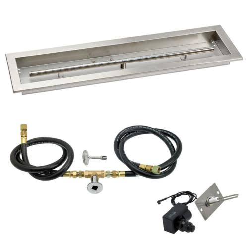 American Fire Glass 30 Inch Linear Natural Gas Drop In Fire Pit Pan with Spark Ignition Kit