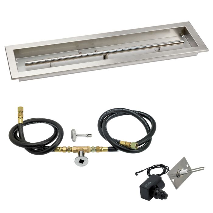 American Fire Glass 30 Inch Linear Natural Gas Drop In Fire Pit Pan with Spark Ignition Kit
