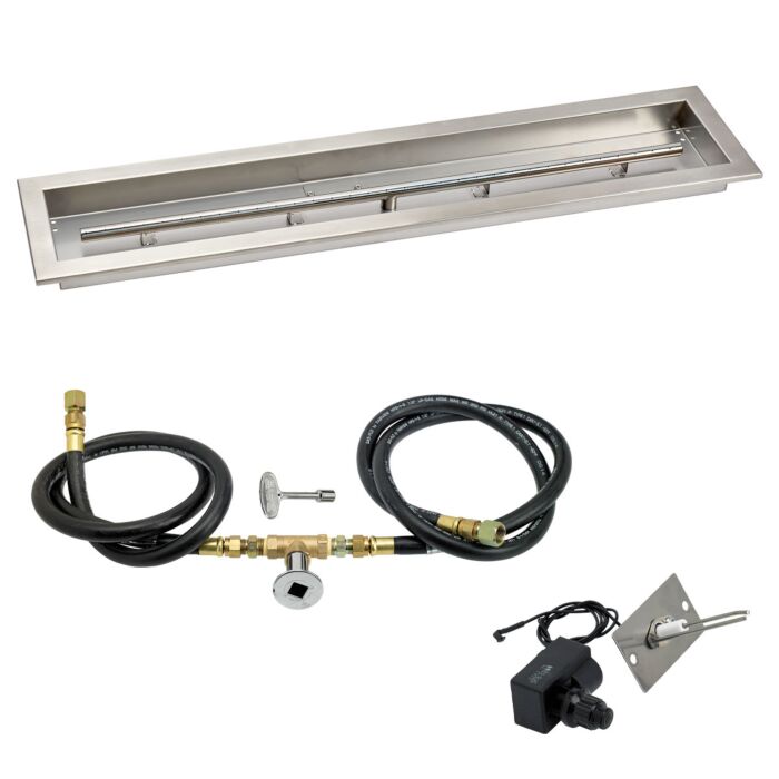 American Fire Glass 36 Inch Linear Natural Gas Drop In Fire Pit Pan with Spark Ignition Kit
