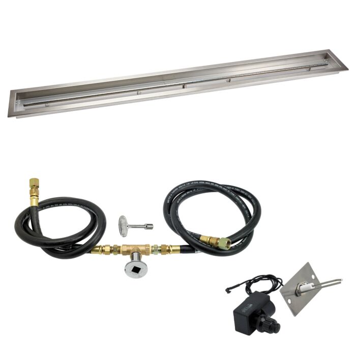 American Fire Glass 72 Inch Linear Natural Gas Drop In Fire Pit Pan with Spark Ignition Kit