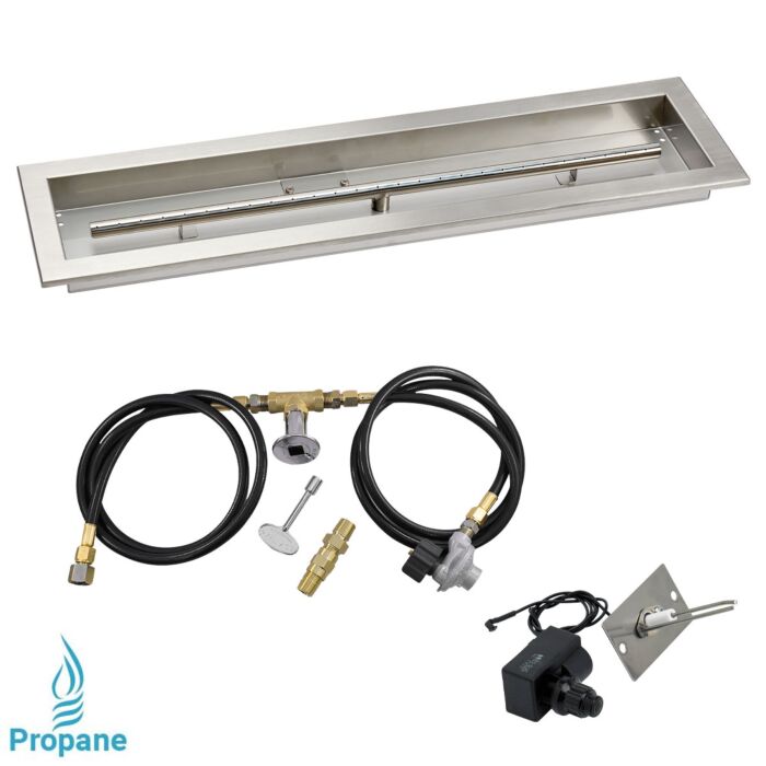American Fire Glass 30 Inch Linear Propane Gas Drop In Fire Pit Pan with Spark Ignition Kit
