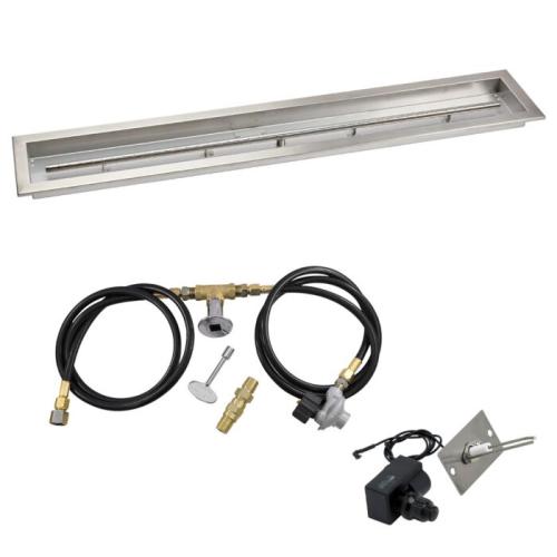 American Fire Glass 48 Inch Linear Propane Gas Drop In Fire Pit Pan with Spark Ignition Kit