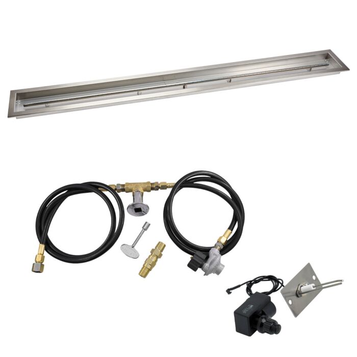 American Fire Glass 72 Inch Linear Propane Gas Drop In Fire Pit Pan with Spark Ignition Kit