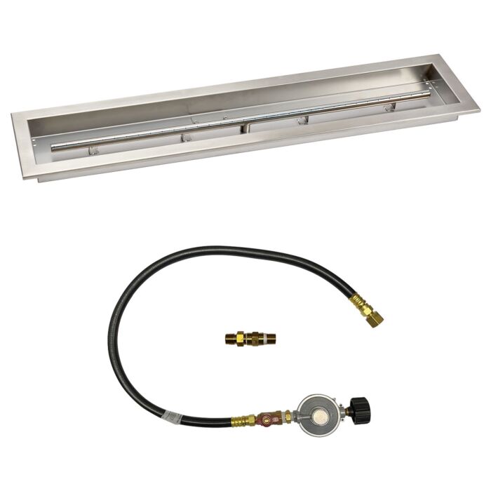 American Fire Glass 36 Inch Linear Propane Gas Drop In Fire Pit Pan with Match Light Kit