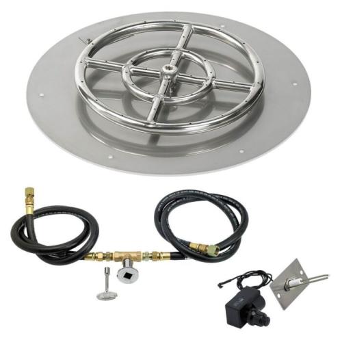American Fire Glass 18 Inch Round Natural Gas Flat Pan with Spark Ignition Kit 12 Inch Ring