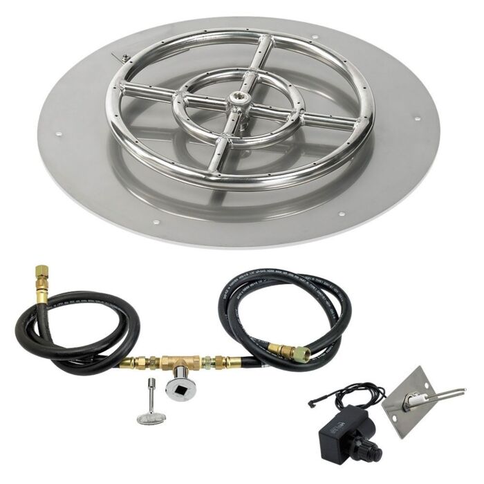 American Fire Glass 18 Inch Round Natural Gas Flat Pan with Spark Ignition Kit 12 Inch Ring