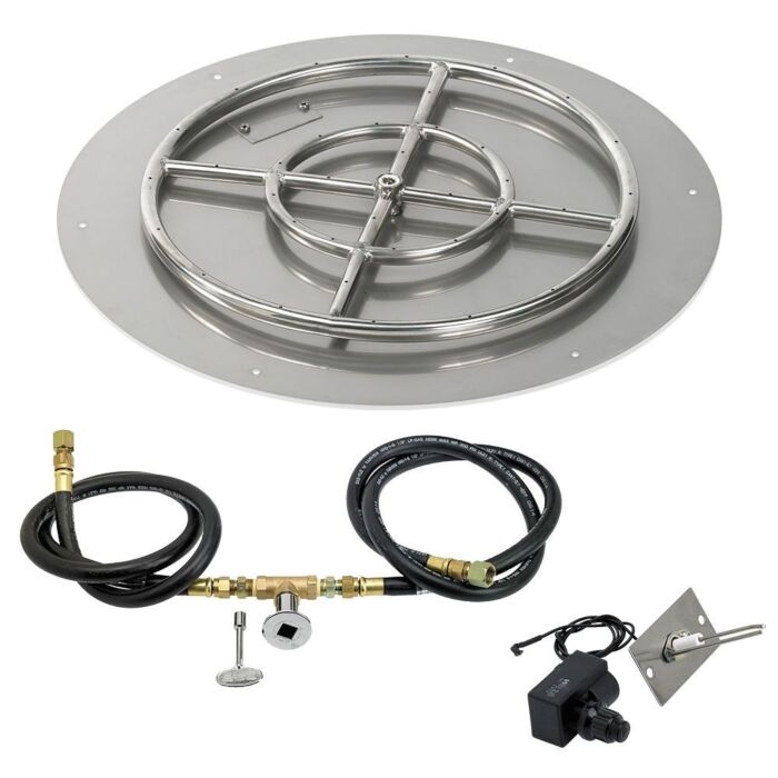 American Fire Glass 24 Inch Round Natural Gas Flat Pan with Spark Ignition Kit 18 Inch Ring