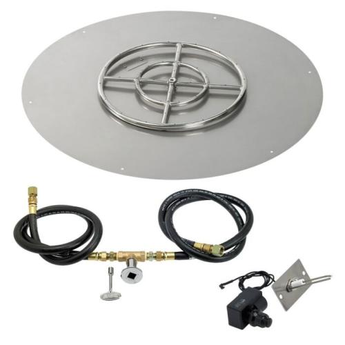 American Fire Glass 30 Inch Round Natural Gas Flat Pan with Spark Ignition Kit 18 Inch Ring