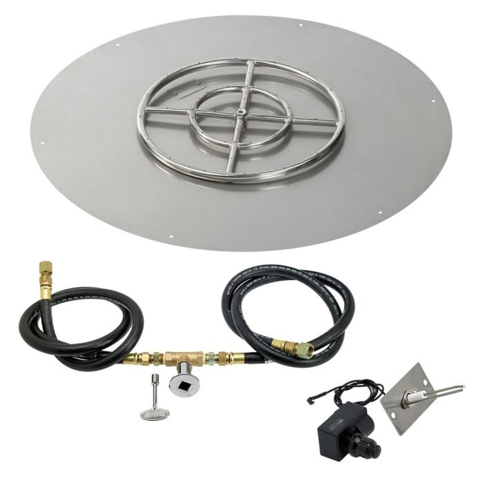 American Fire Glass 30 Inch Round Natural Gas Flat Pan with Spark Ignition Kit 18 Inch Ring